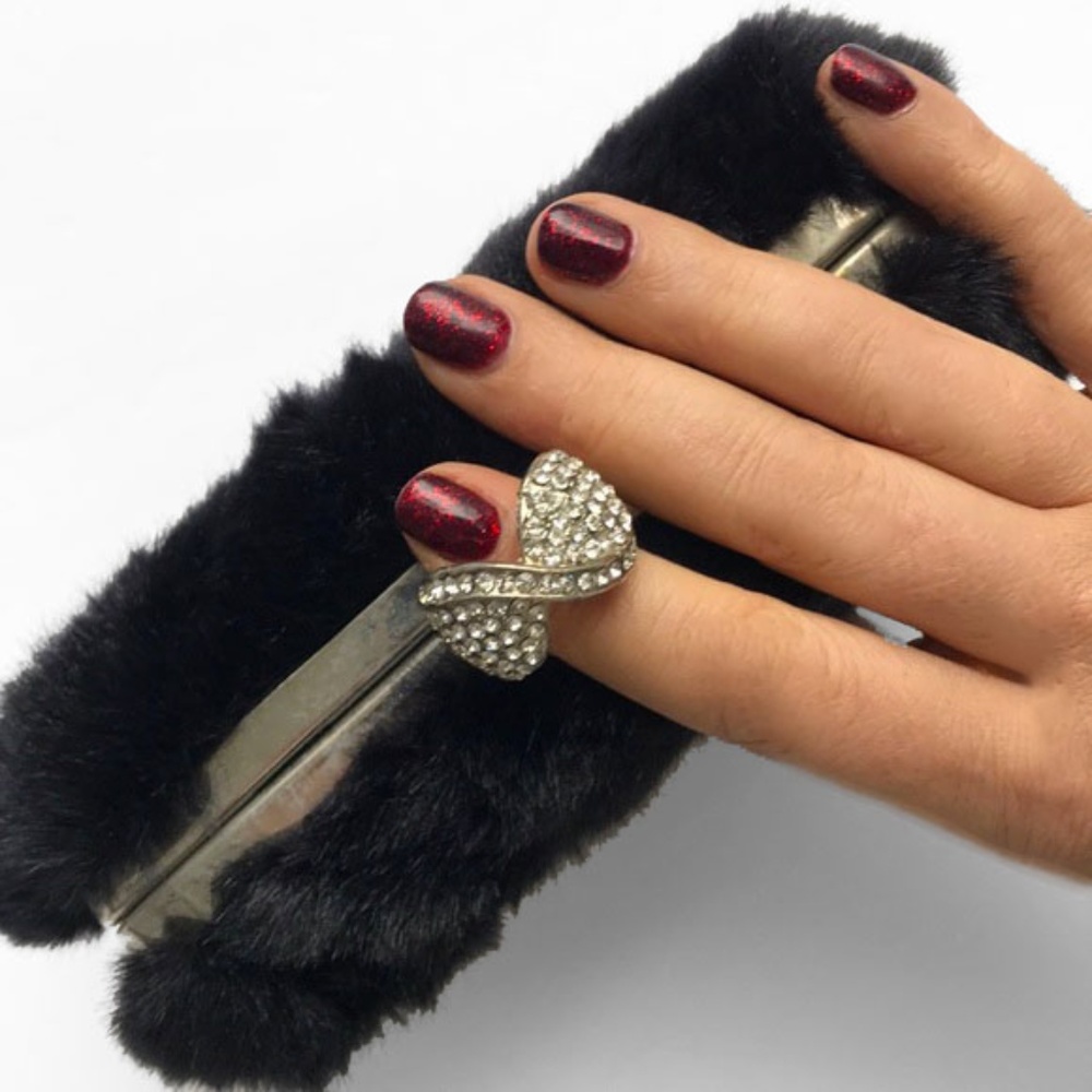 RARE JNB Diamond Ring Knuckle Faux Fur Clutch